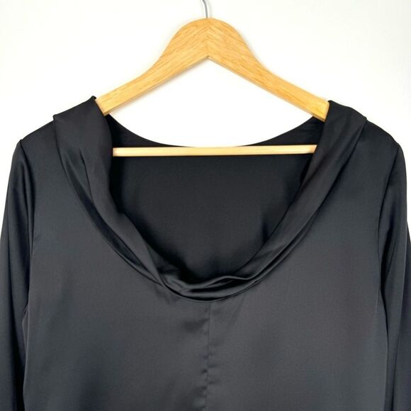 Banana Republic Women Cowl Back Blouse 8 Black Stretch Satin Fairy Goth Office - Picture 7 of 16